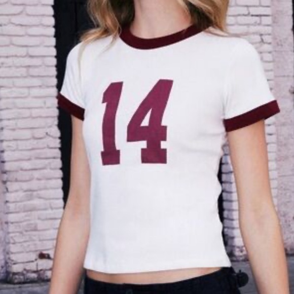 😀😀😃John Galt Brandy Melville Hailie 14 Ringer shirt. White and Burgundy - Picture 4 of 9